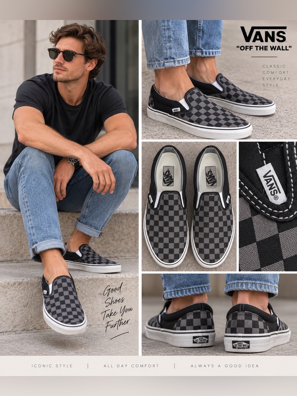 Vans Slip-On Checkerboard Sneakers - Black/Grey